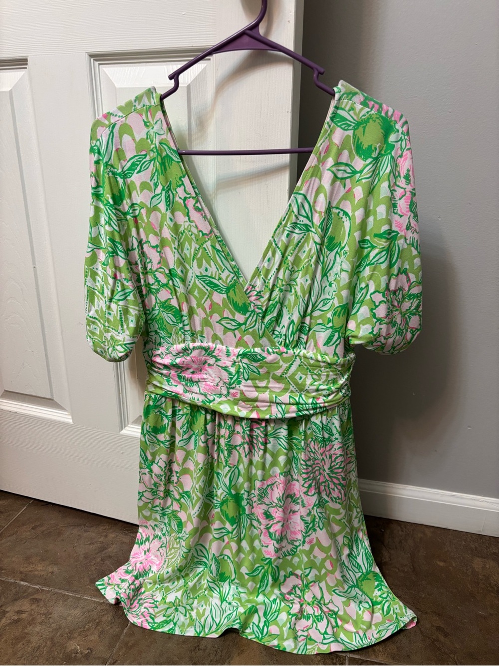 Lilly Pulitzer Green and Pink Floral V-Neck Dress